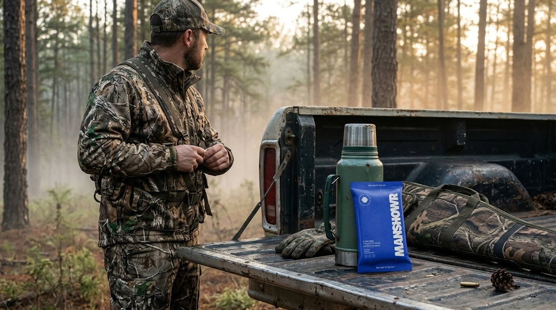 a hunter at his truck getting ready to head out.