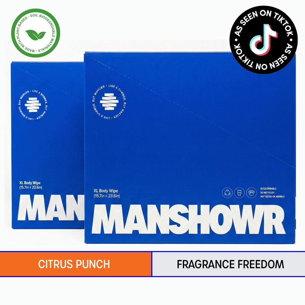 Manshowr XL Cooling Body Wipes - Fragrance Freedom and Citrus Punch - 2 Box Bundle (24 Wipes) (Copy)
