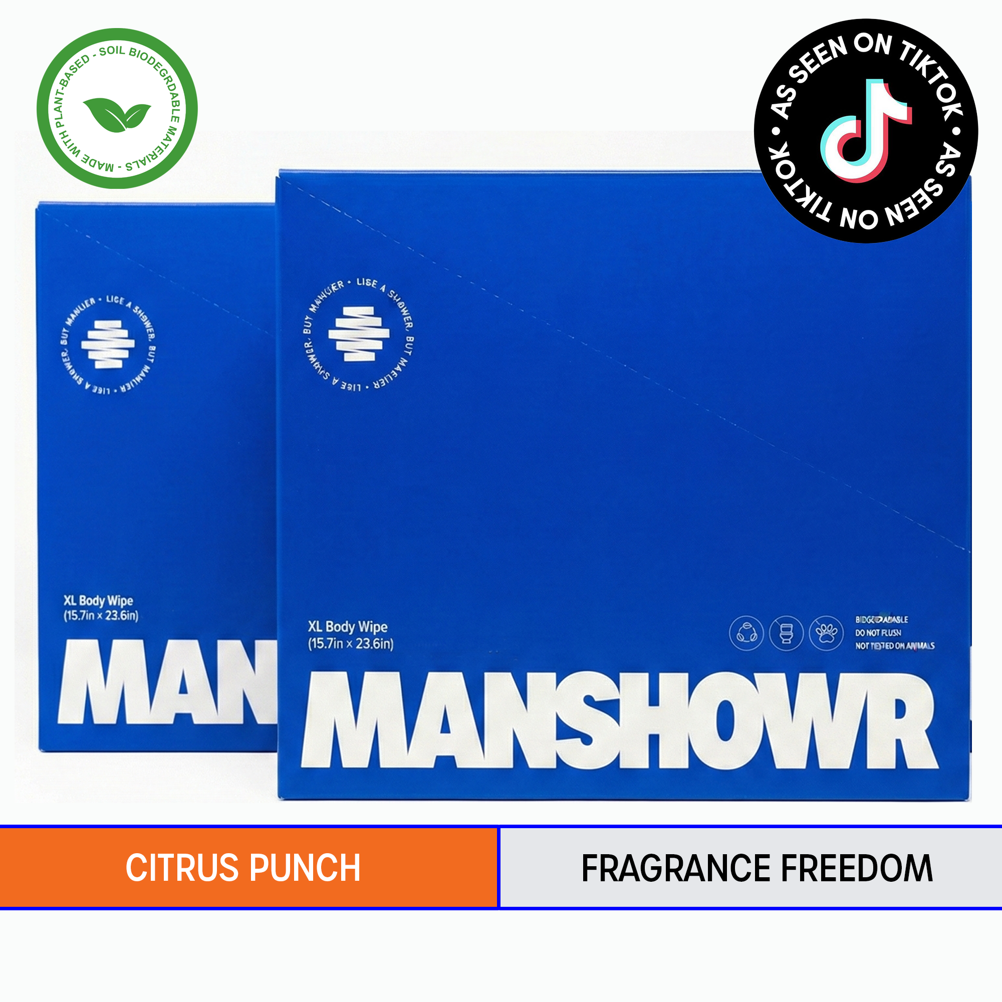 Manshowr XL Cooling Body Wipes - Fragrance Freedom and Citrus Punch - 2 Box Bundle (24 Wipes) (Copy)