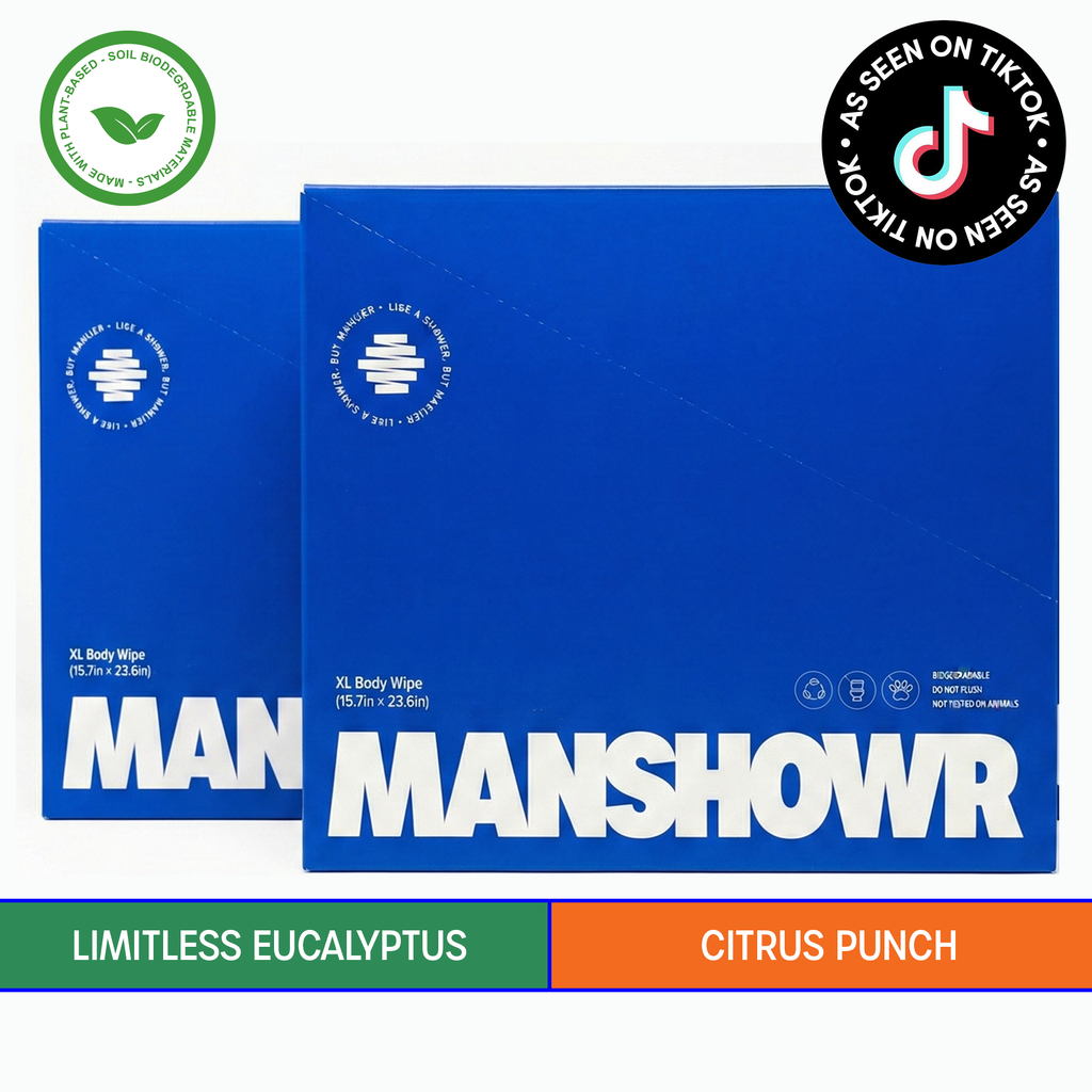 Manshowr XL Cooling Body Wipes -  Citrus and Eucalyptus - 2 Box Bundle (24 Wipes)