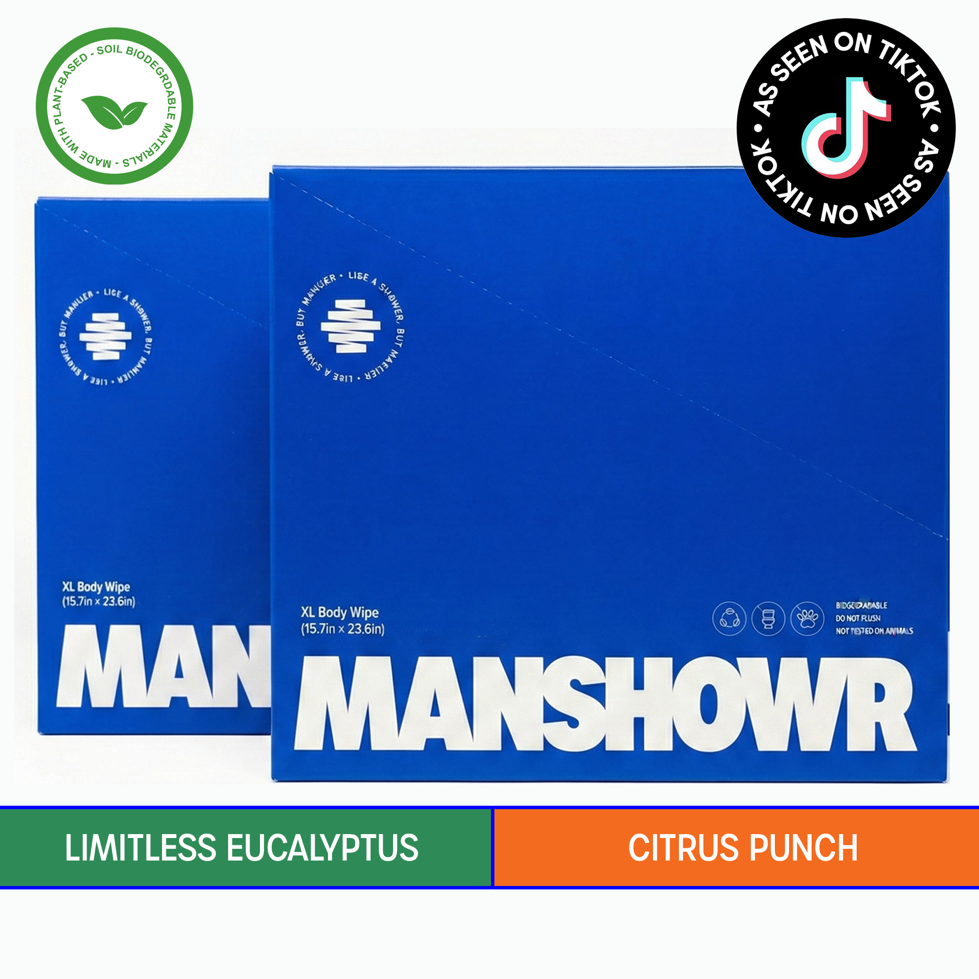 Manshowr XL Cooling Body Wipes -  Citrus and Eucalyptus - 2 Box Bundle (24 Wipes)