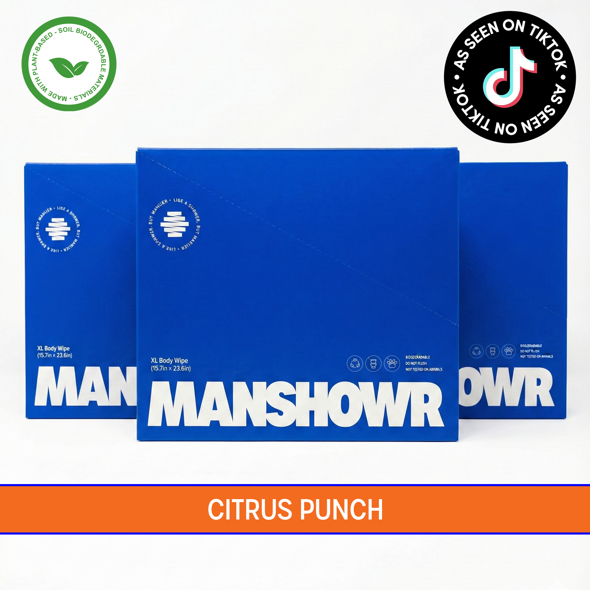 Manshowr XL Cooling Body Wipes -  Citrus Punch - 3 Box Bundle (36 Wipes)