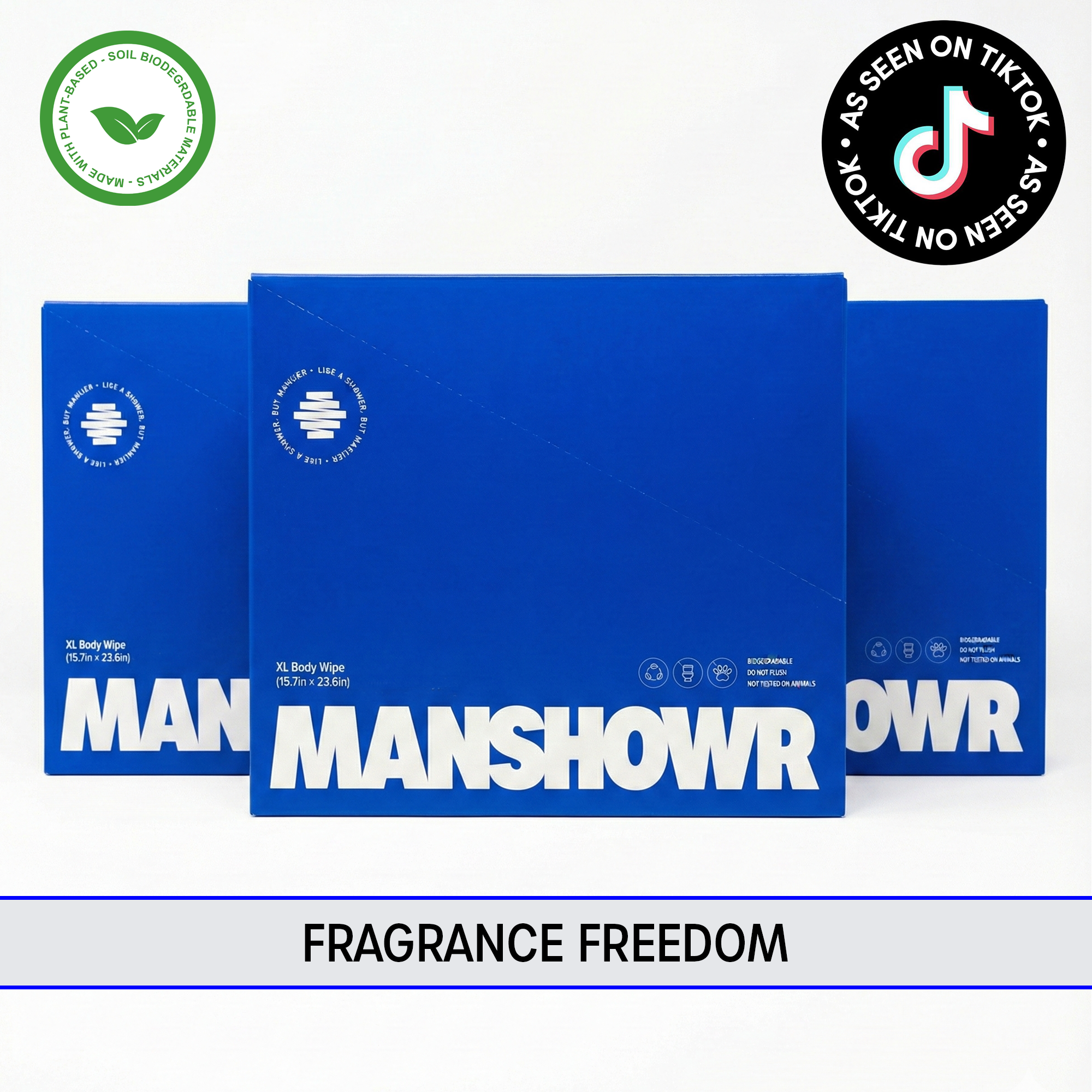 Manshowr XL Cooling Body Wipes - Fragrance Freedom - 3 Box Bundle (36 Wipes)