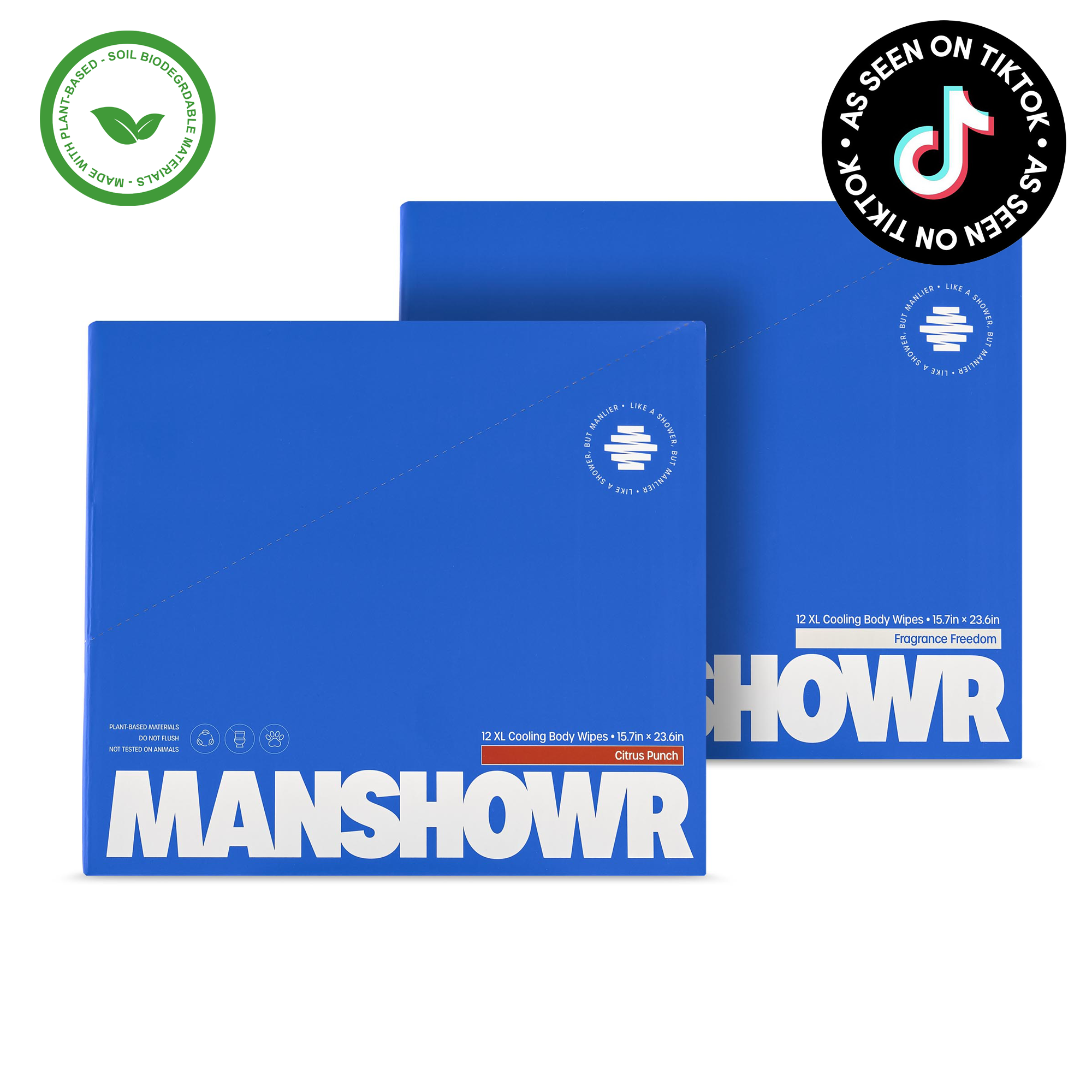 Manshowr XL Cooling Body Wipes - Fragrance Freedom and Citrus Punch - 2 Box Bundle (24 Wipes)