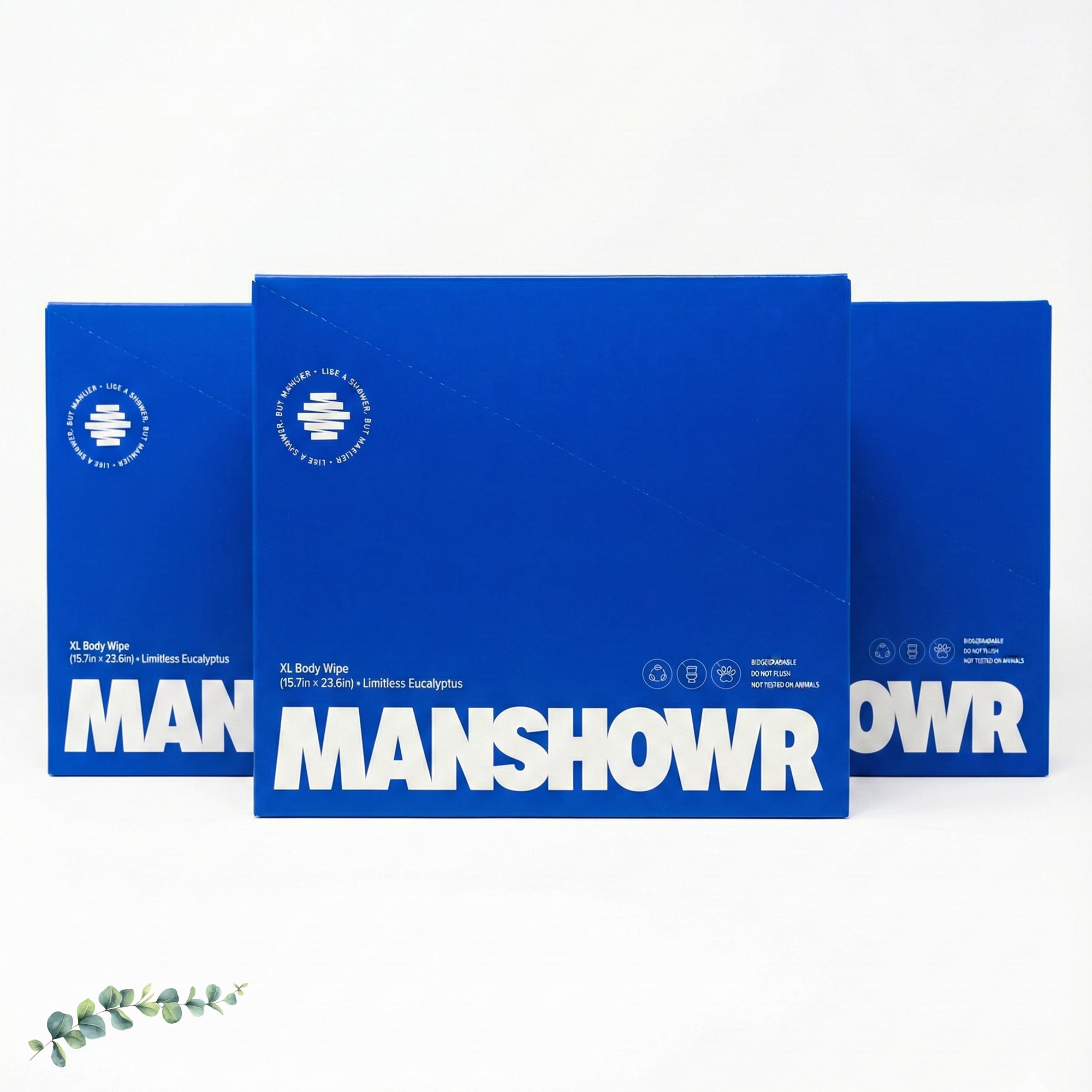 Manshowr Man Sized Body Wipes - 15.75 in x 23.62 in - Limitless Eucalyptus - 3 Box Bundle (36 Wipes)