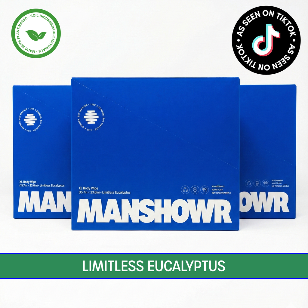 Manshowr XL Cooling Body Wipes -  Limitless Eucalyptus - 3 Box Bundle (36 Wipes)