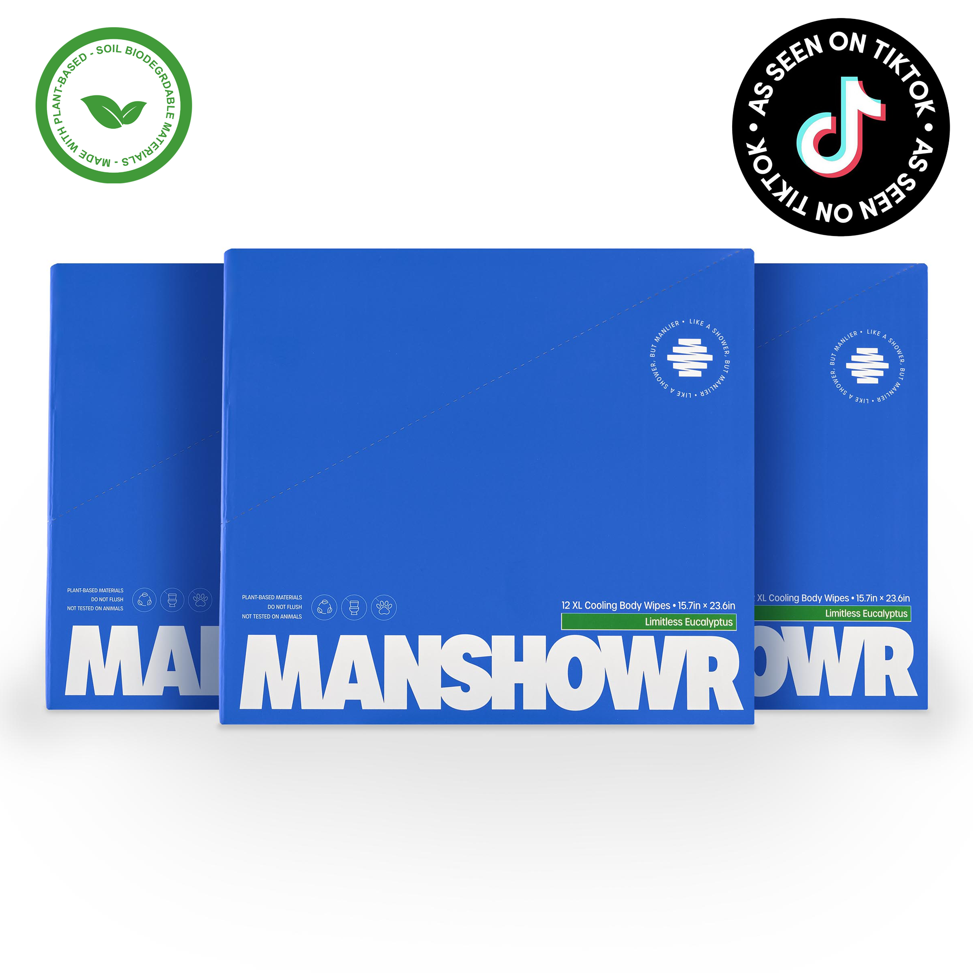 Manshowr XL Cooling Body Wipes -  Limitless Eucalyptus - 3 Box Bundle (36 Wipes)