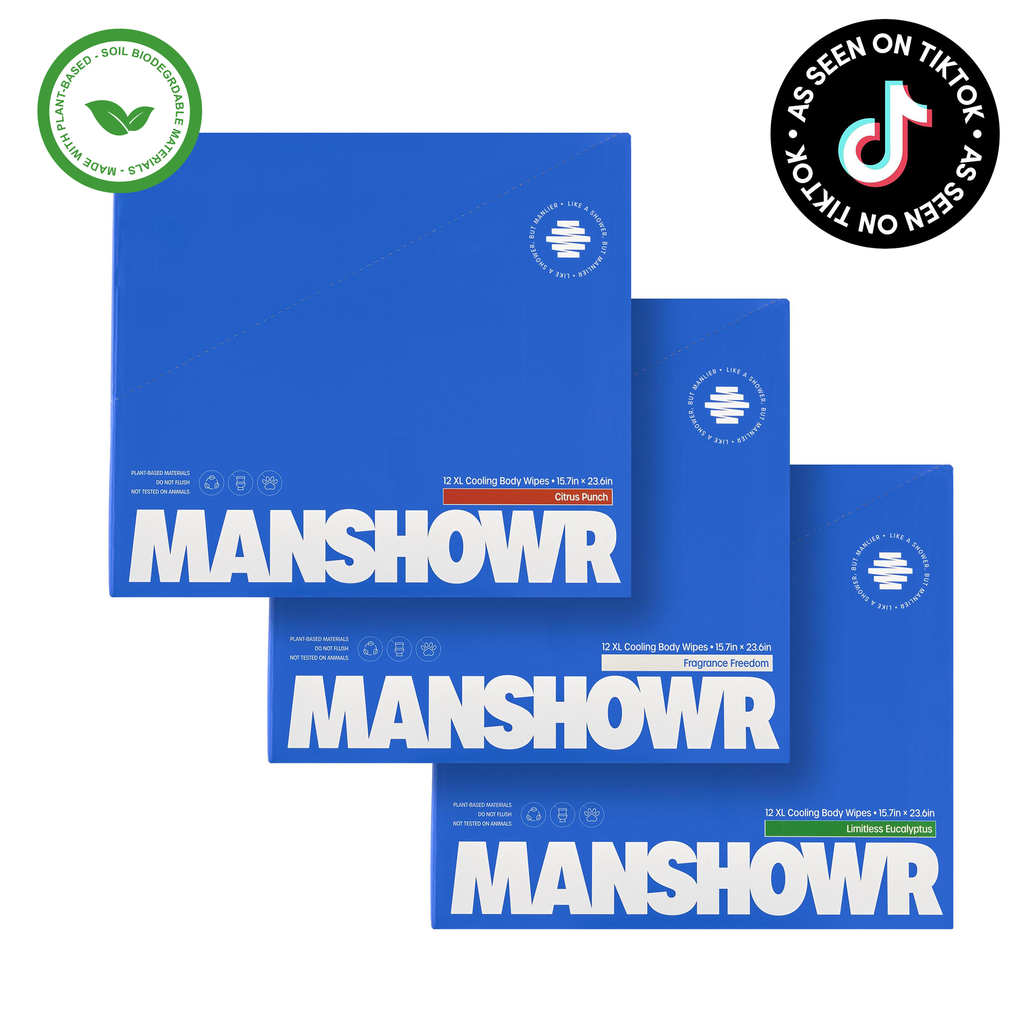 Manshowr XL Cooling Body Wipes - The Field Mix - 3 Box Variety Bundle (36 Wipes)