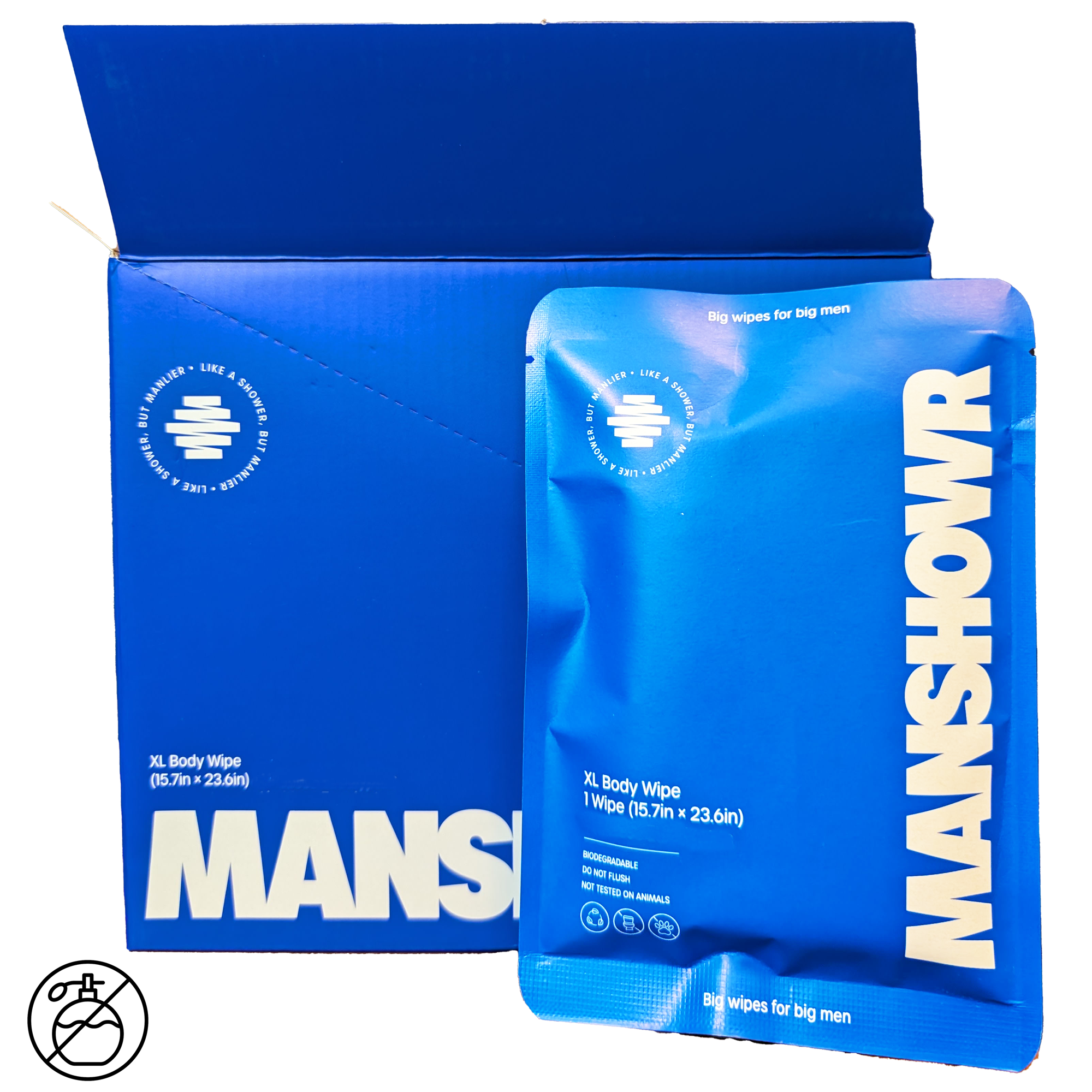 Manshowr Man Sized Body Wipes - 15.75 in x 23.62 in - Unapologetically Unscented - 1 Box (12 Wipes)