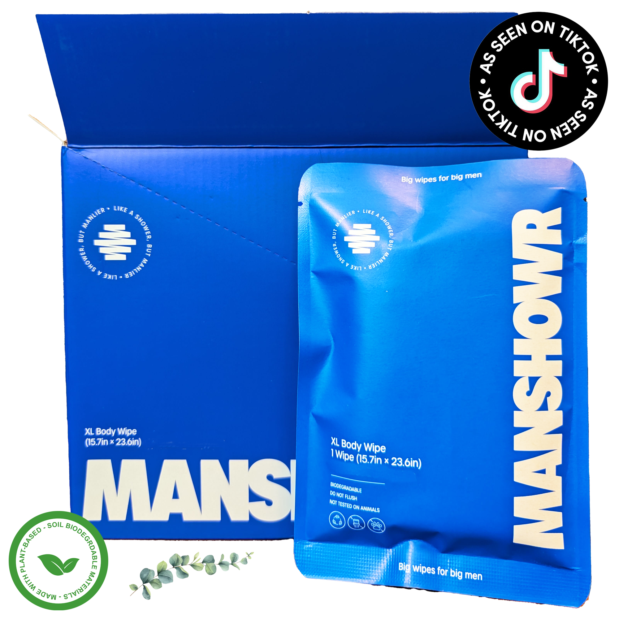 Manshowr XL Cooling Body Wipes -  Limitless Eucalyptus - 1 Box (12 Wipes)