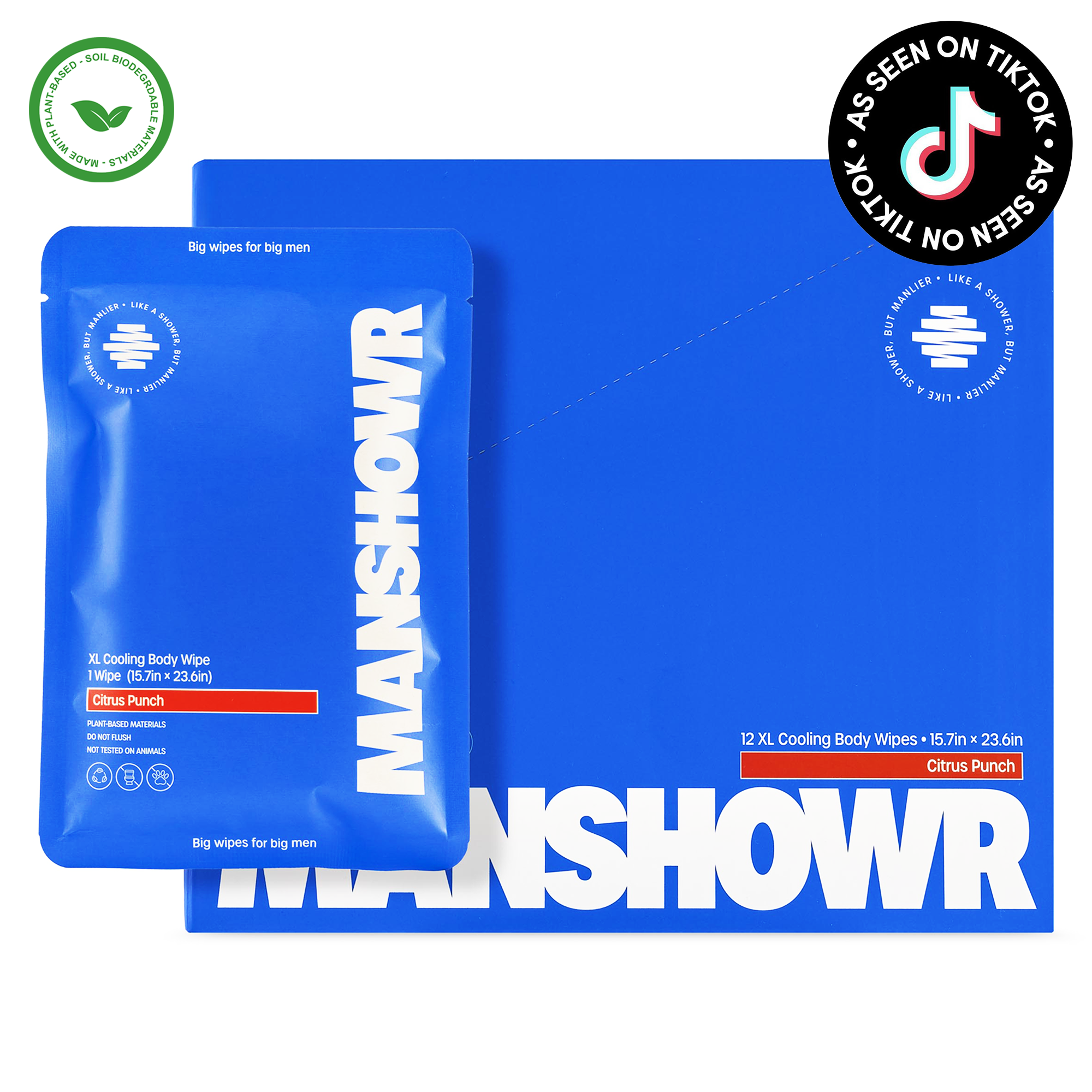 Manshowr XL Cooling Body Wipes - Citrus Punch - 1 Box (12 Wipes)