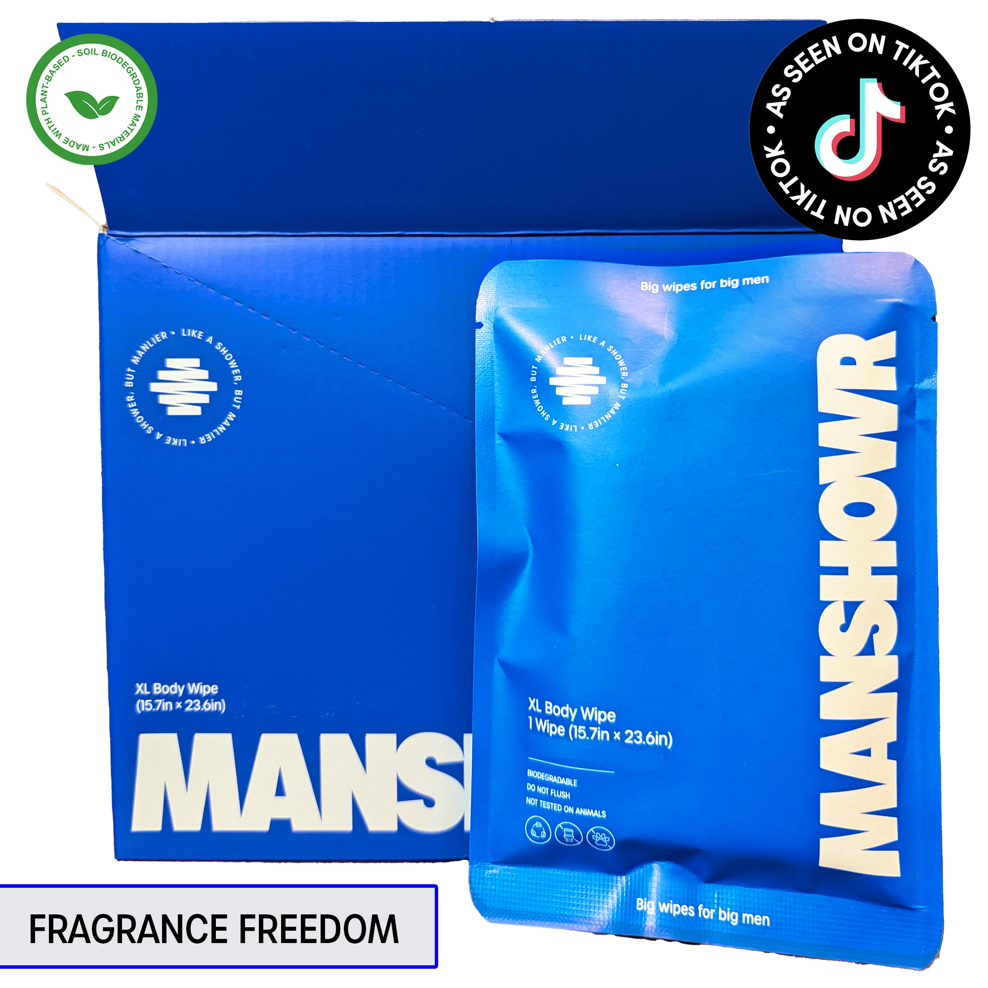 Manshowr XL Cooling Body Wipes -  Fragrance Freedom - 1 Box (12 Wipes)