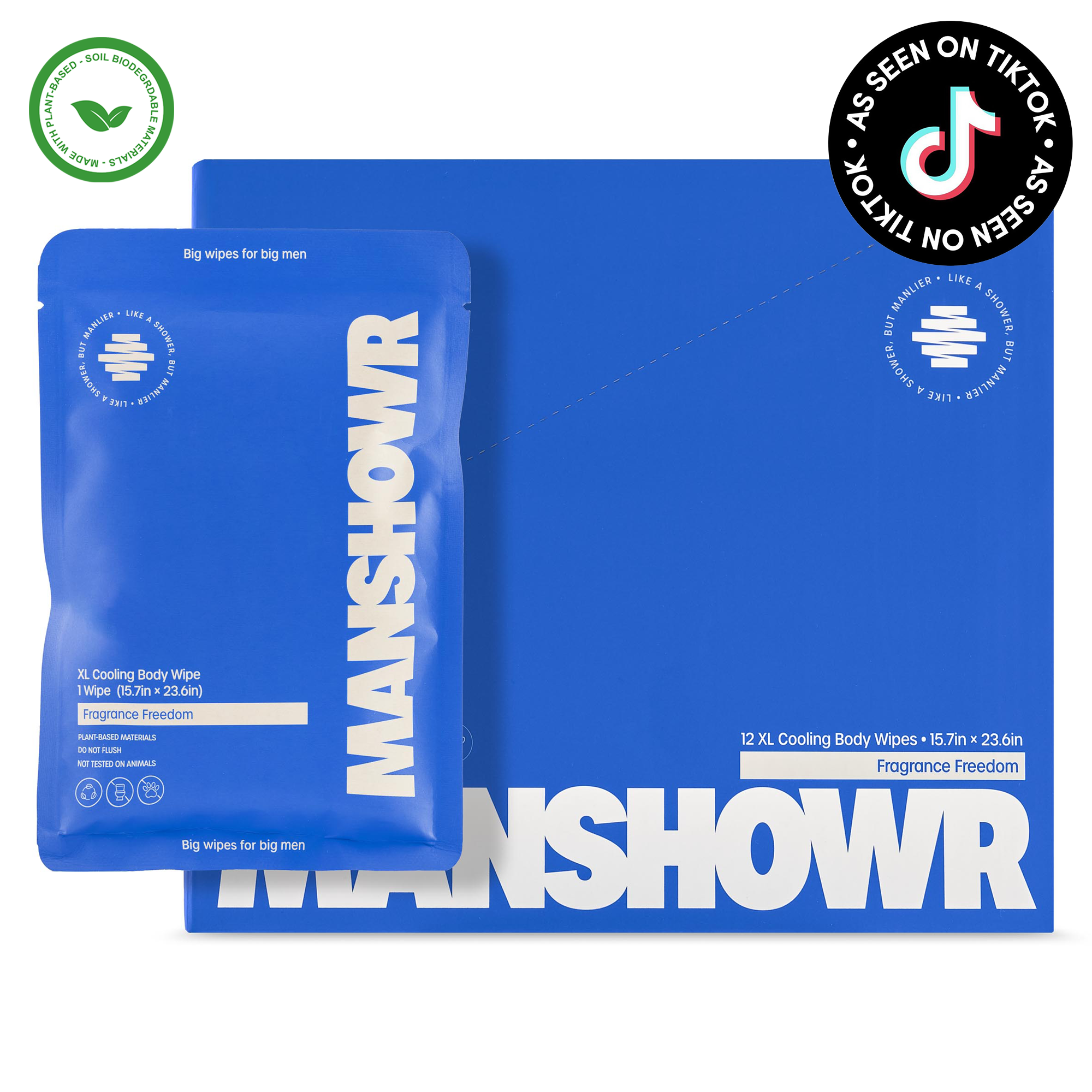 Manshowr XL Cooling Body Wipes -  Fragrance Freedom - 1 Box (12 Wipes)