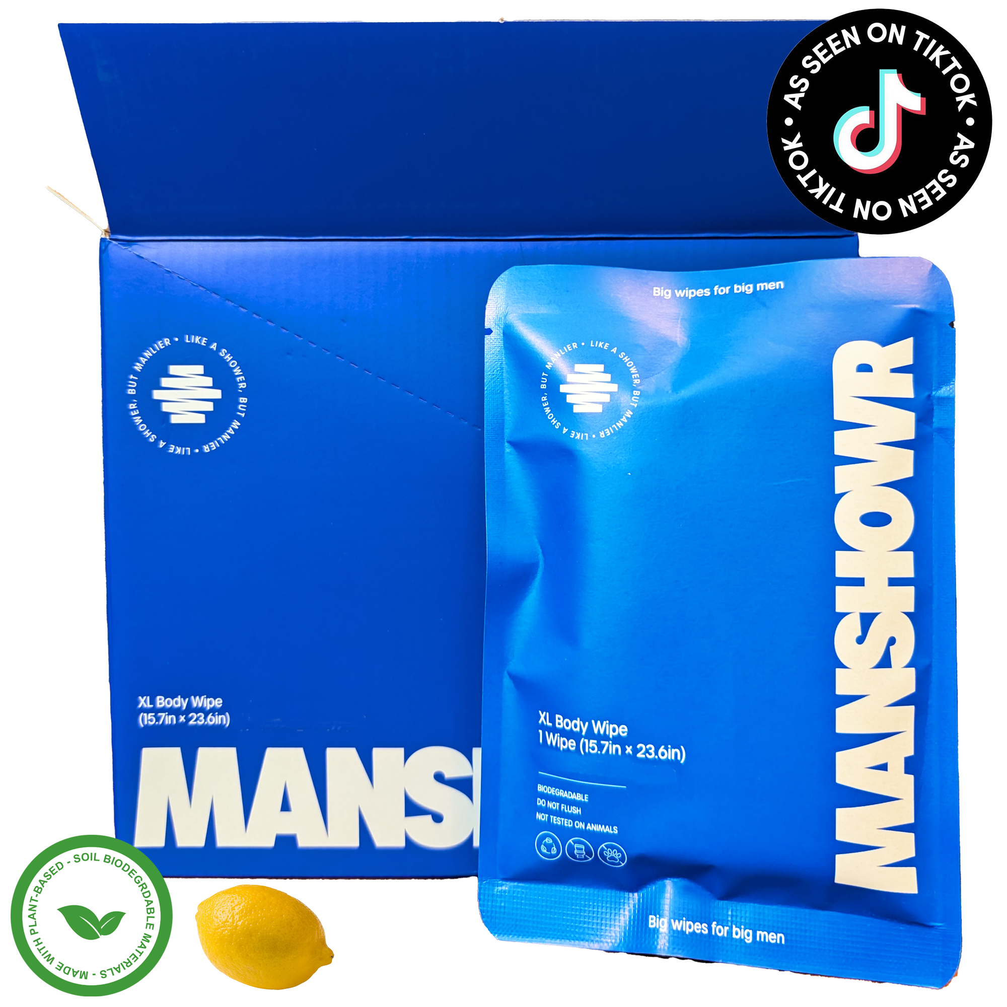 Manshowr XL Cooling Body Wipes - Lemon & Loaded - 1 Box (12 Wipes)