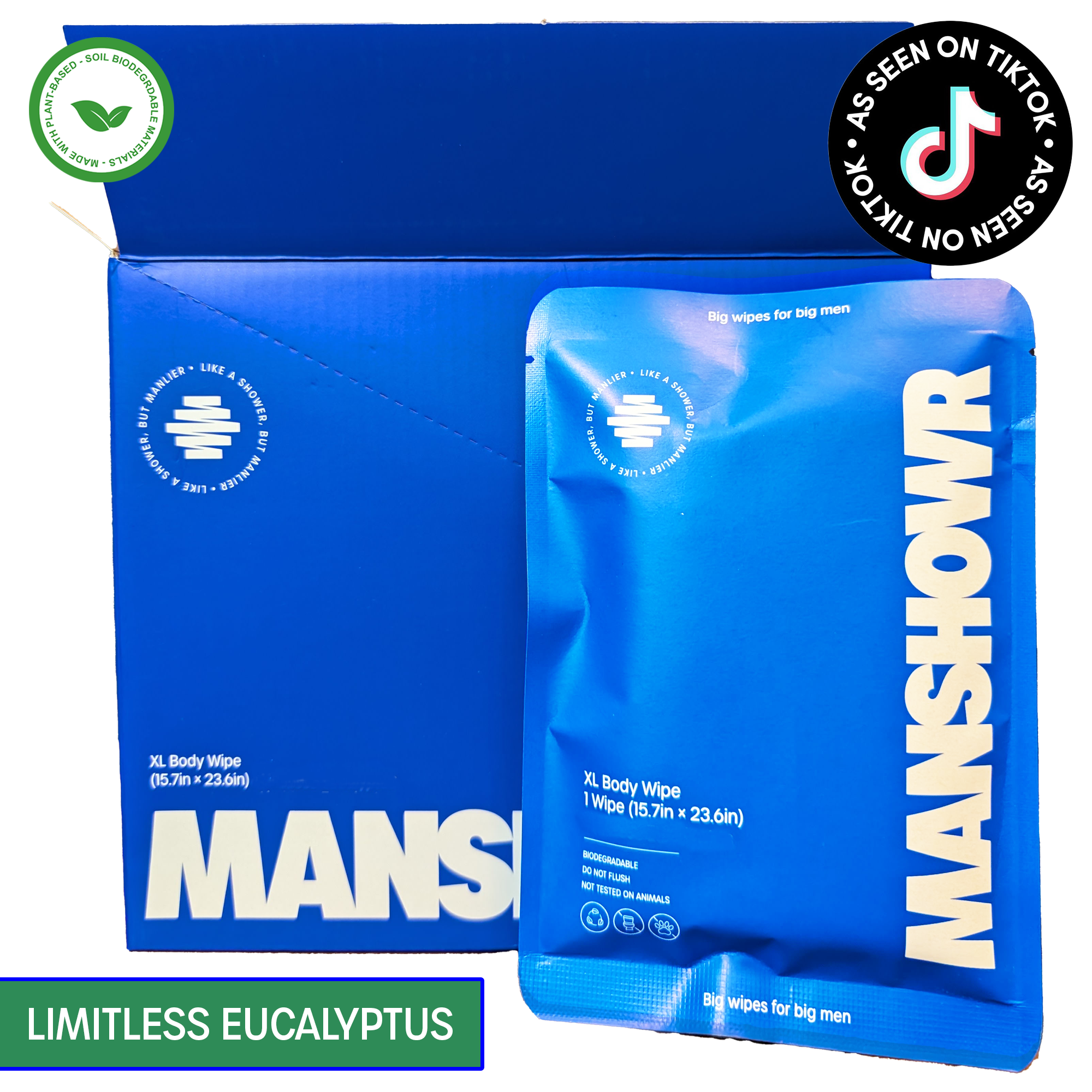 Manshowr XL Cooling Body Wipes -  Limitless Eucalyptus - 1 Box (12 Wipes)