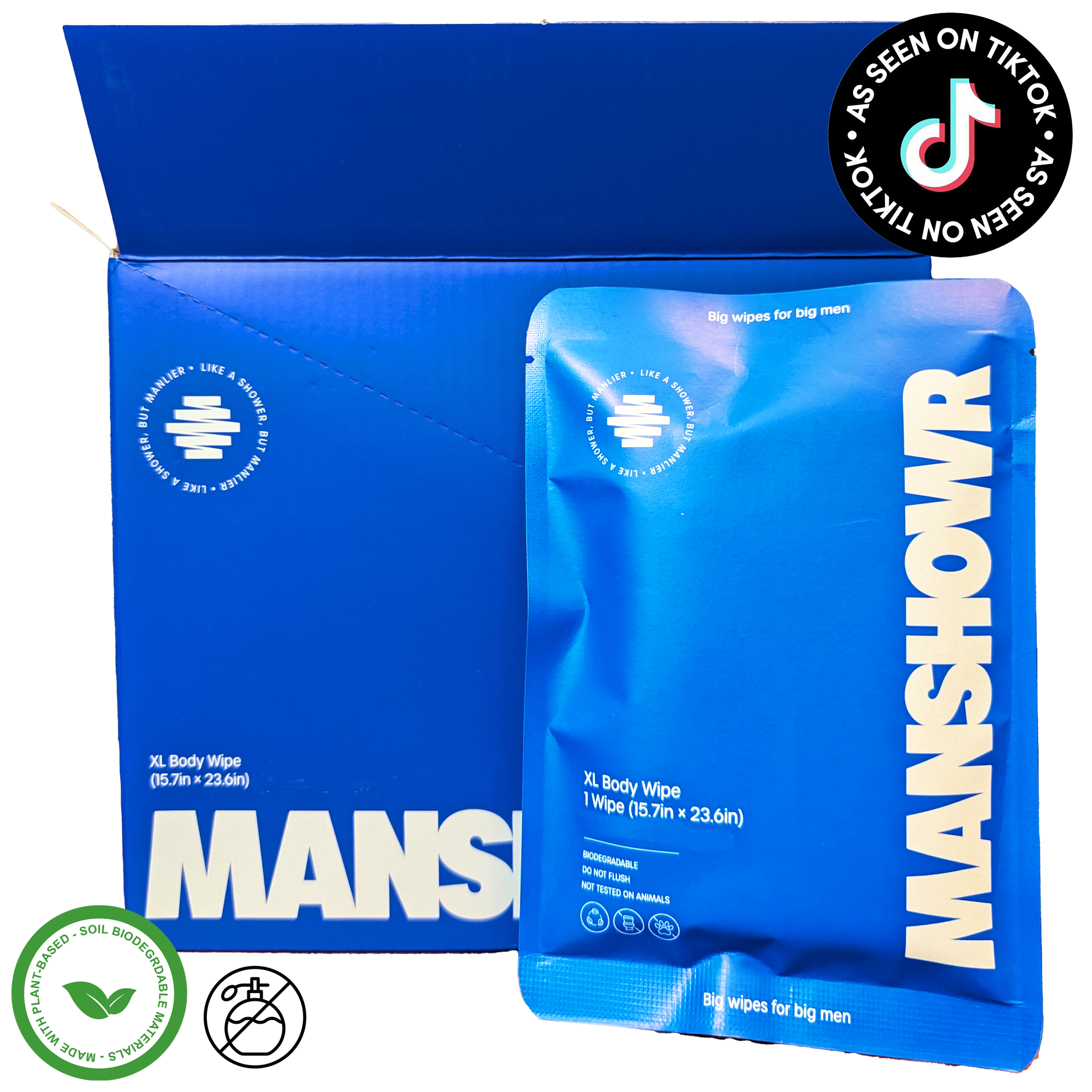 Manshowr XL Cooling Body Wipes -  Unapologetically Unscented - 1 Box (12 Wipes)