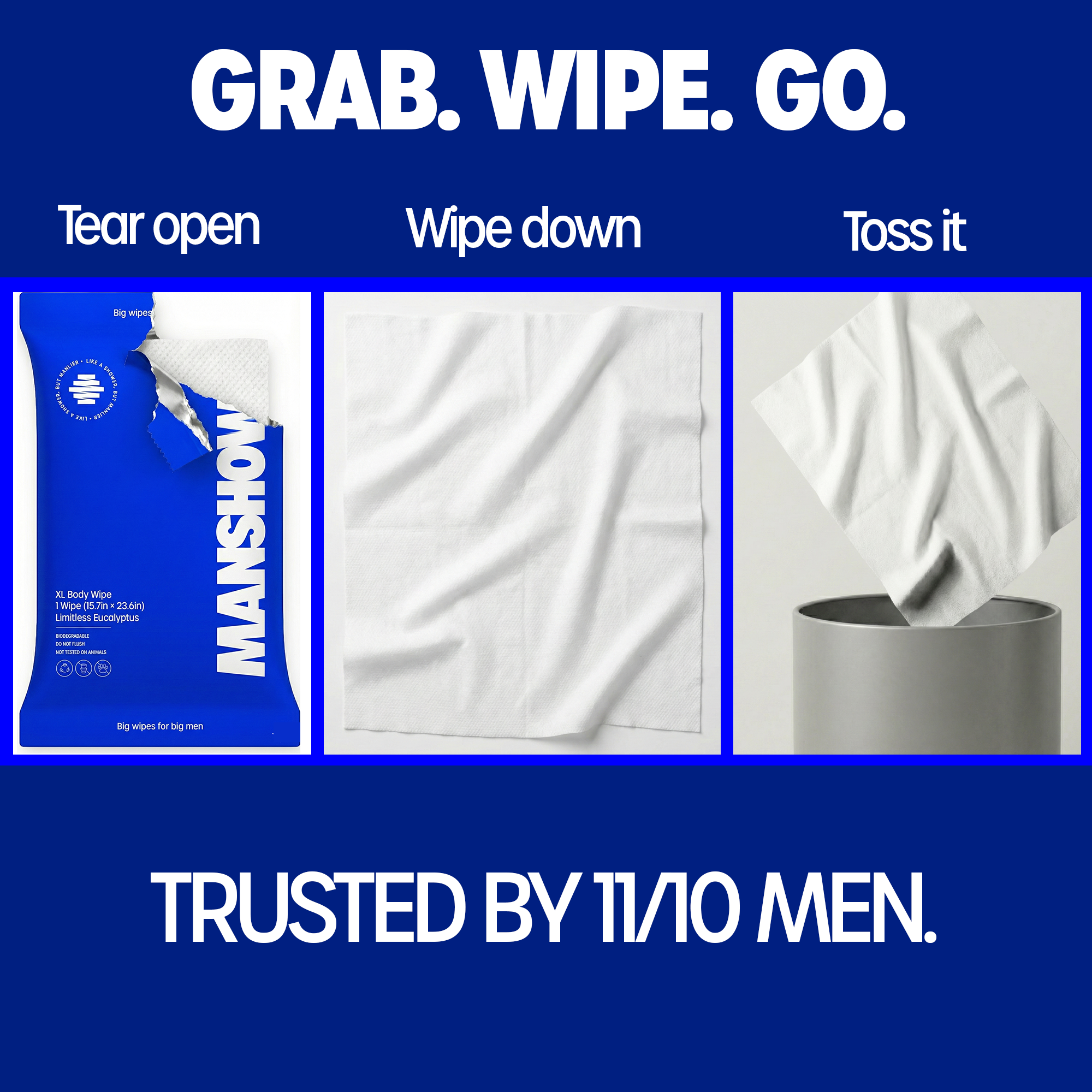 Manshowr Man Sized Body Wipes - 15.75 in x 23.62 in - Limitless Eucalyptus - 1 Box (12 Wipes)