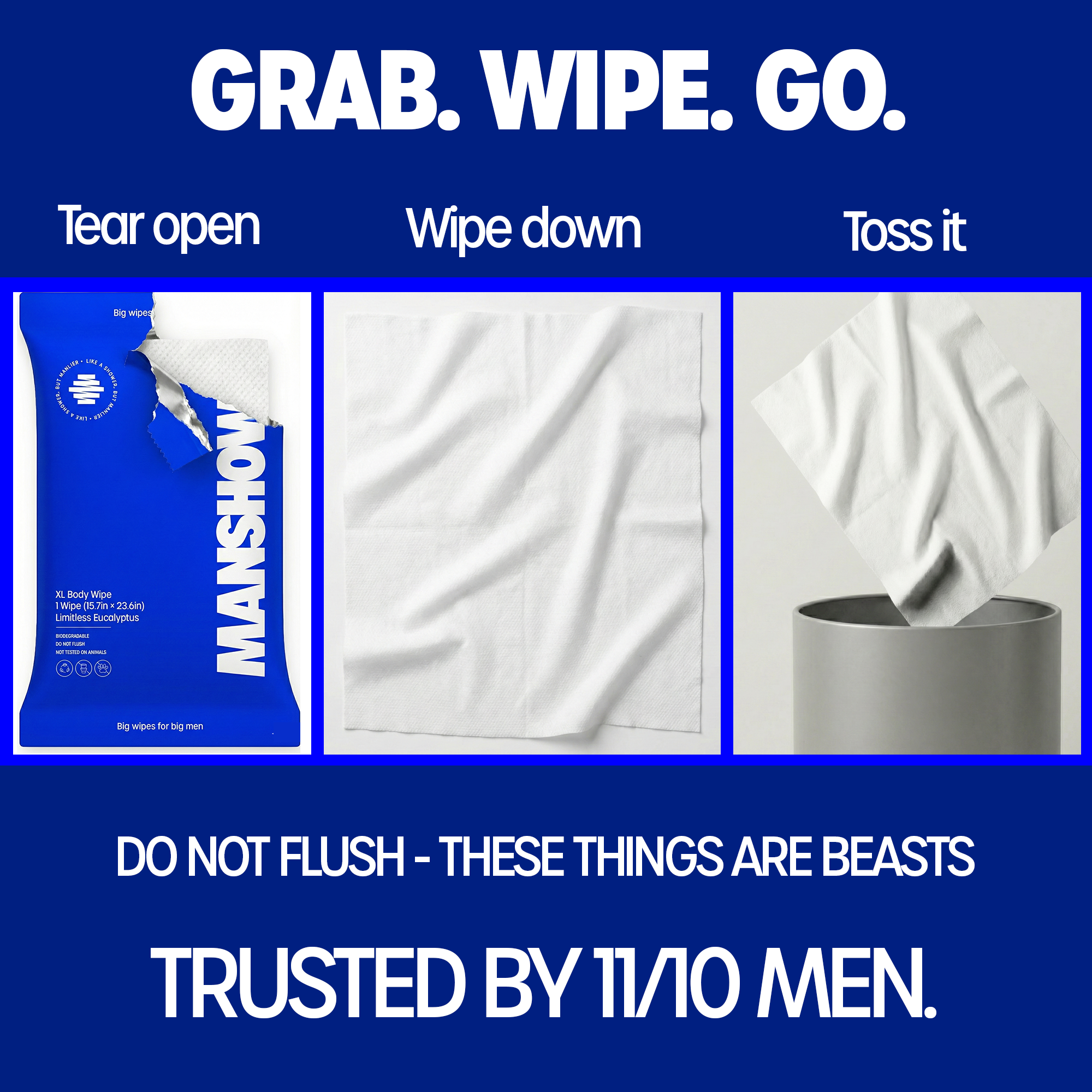 Manshowr XL Cooling Body Wipes -  Fragrance Freedom - 1 Box (12 Wipes)